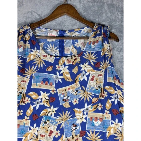 Disney Store Mickey & Minnie Mouse Tropical Aloha Blue Floral Maxi Dress Large - Picture 4 of 11